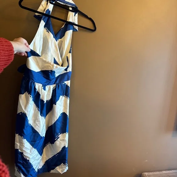 Tibi Peacock Blue Sleeveless Tie Waist Chevron Wrap Dress Size 4 - Picture 3 of 10